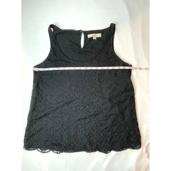 Ann Taylor LOFT Women Lace Blouse Tank Top Embroidered Scalloped Hem Black SZ S - Picture 4 of 6
